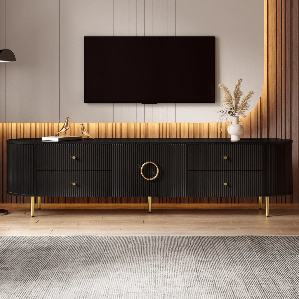 Cassettiera TV nera in MDF; lunghezza 180 cm