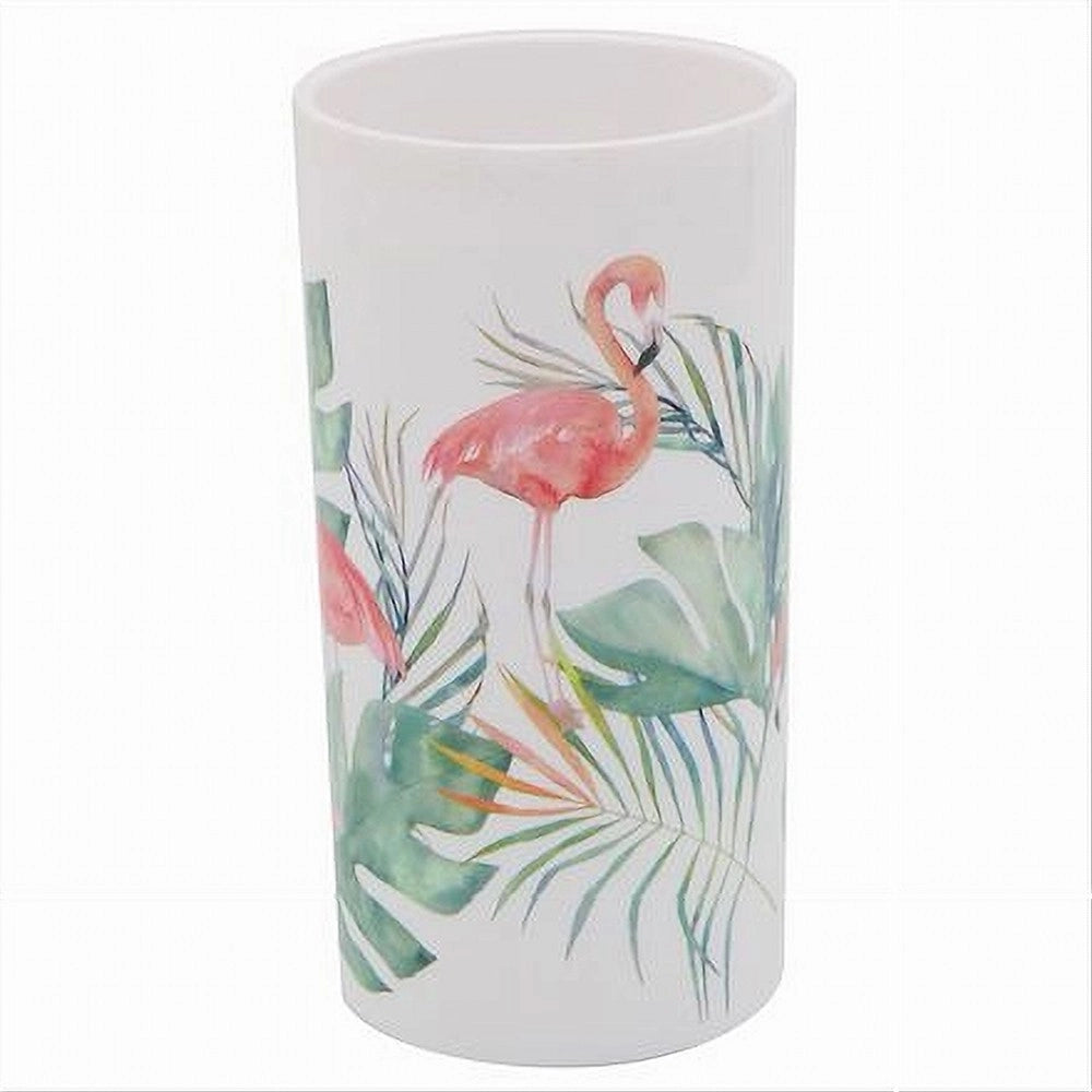 Trade Shop - Bicchiere Porta Spazzolino Con Fenicotteri In Plastica Accessorio Bagno 69964 -