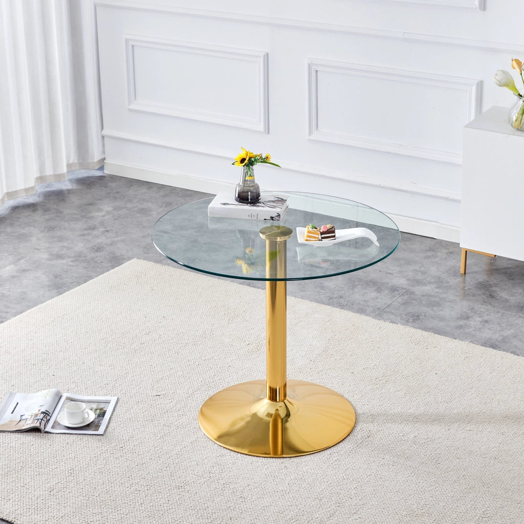 Tavolo da pranzo - rotondo in vetro - Ø85x76 cm - stile minimalista - atmosfera di lusso leggero