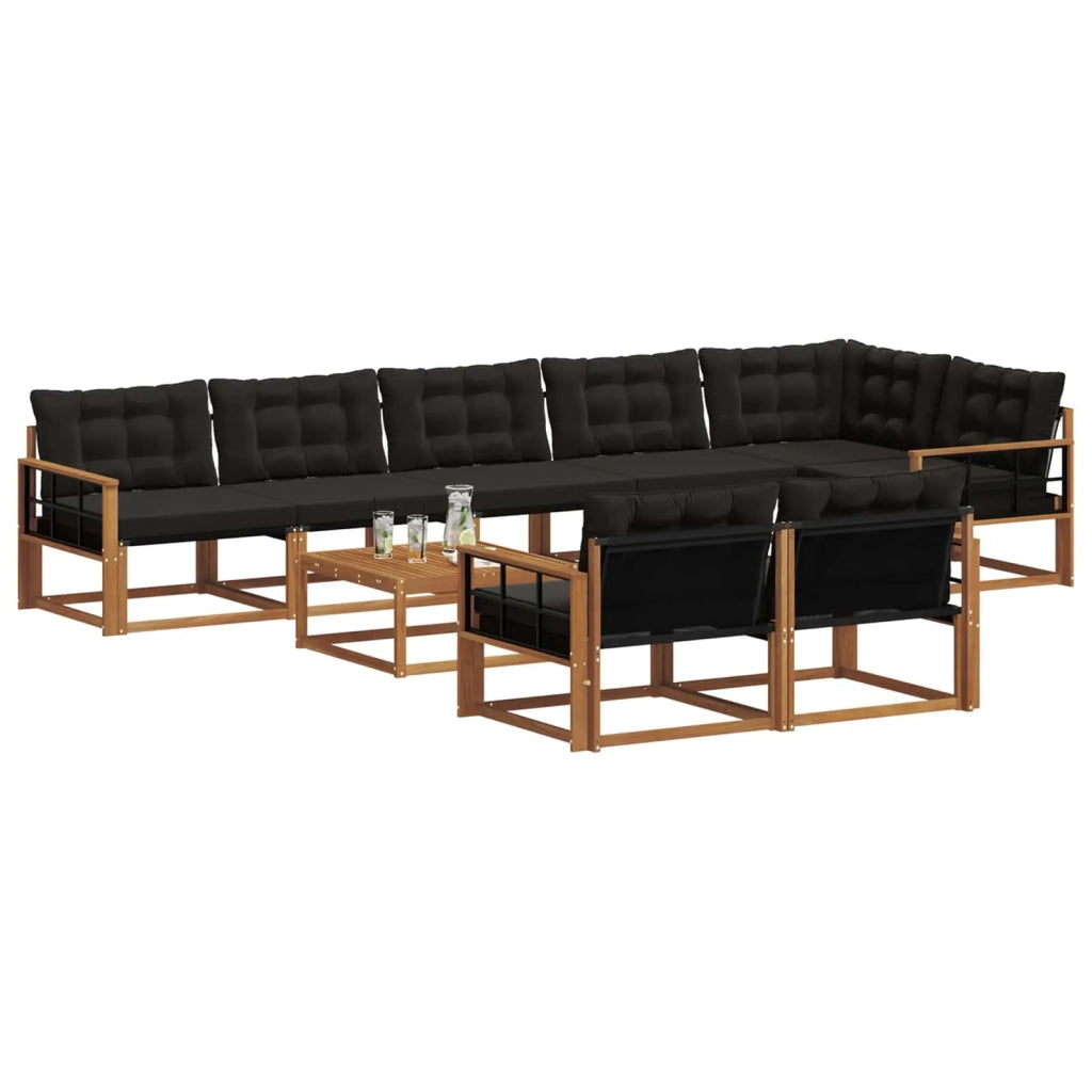 Set di divani da esterno con cuscino 9 pcs Naturale e Nero 3369607
