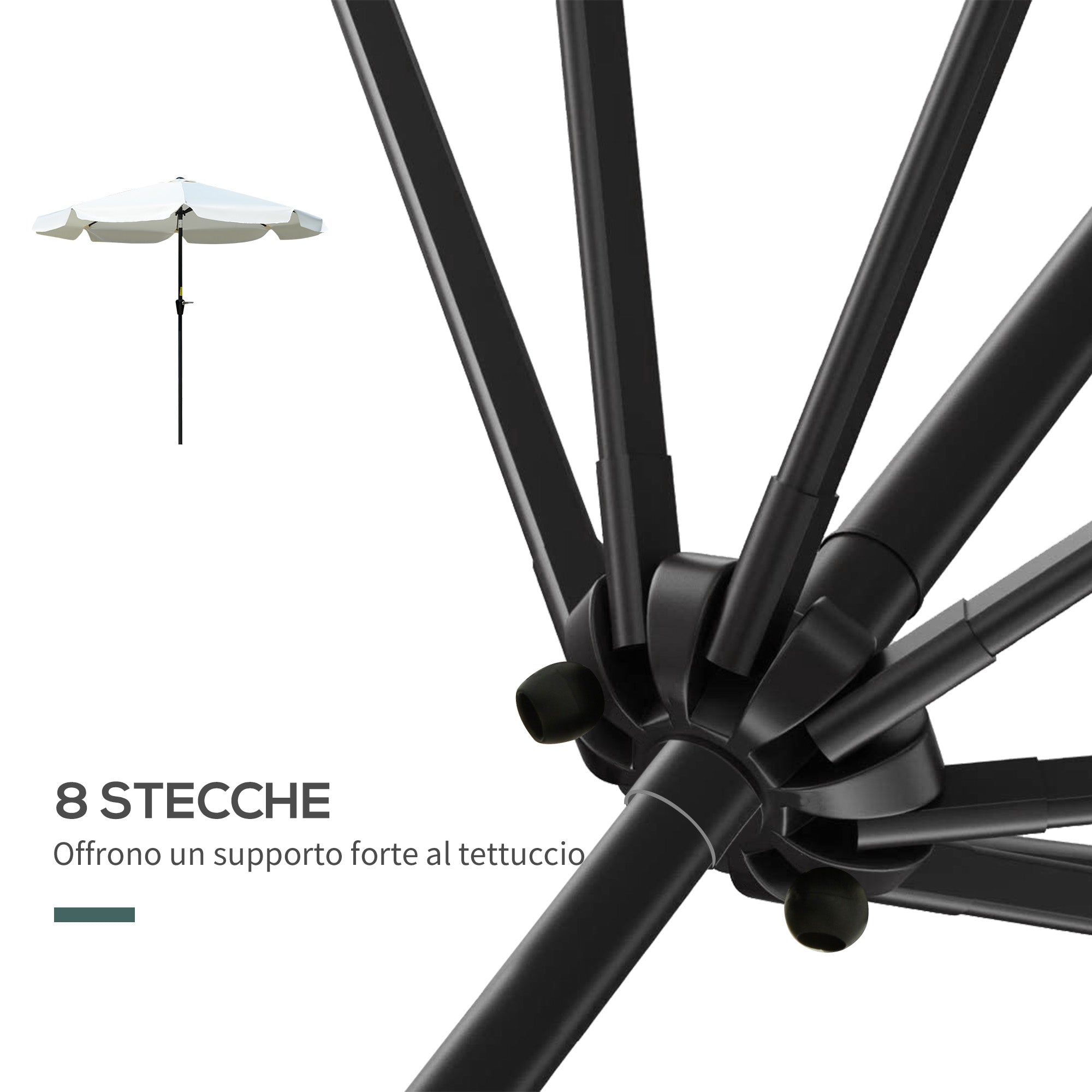 Ombrellone da Giardino Ø266x248,5 cm Inclinabile con Manovella Bianco Crema