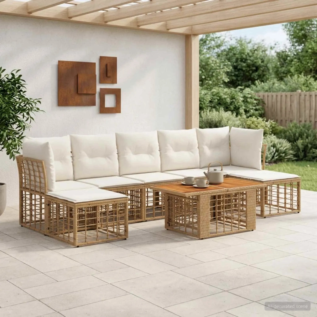 Set Divano da Giardino 8 pz Naturale e Bianco Crema polyrattan 3437894
