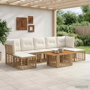 Set Divano da Giardino 8 pz Naturale e Bianco Crema polyrattan 3437894