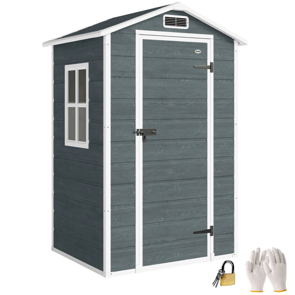 Casetta da giardino 1,1 m2 ¨C Xylo ¨C effetto legno, finestra, tetto a capanna, grigio