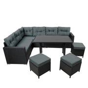 Set Angolare Rattan Giardino 9 Posti Nero Tavolo Cuscini Impermeabili