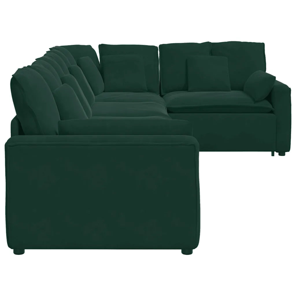 vidaXL Divano Modulare con Cuscini in Velluto Verde Scuro