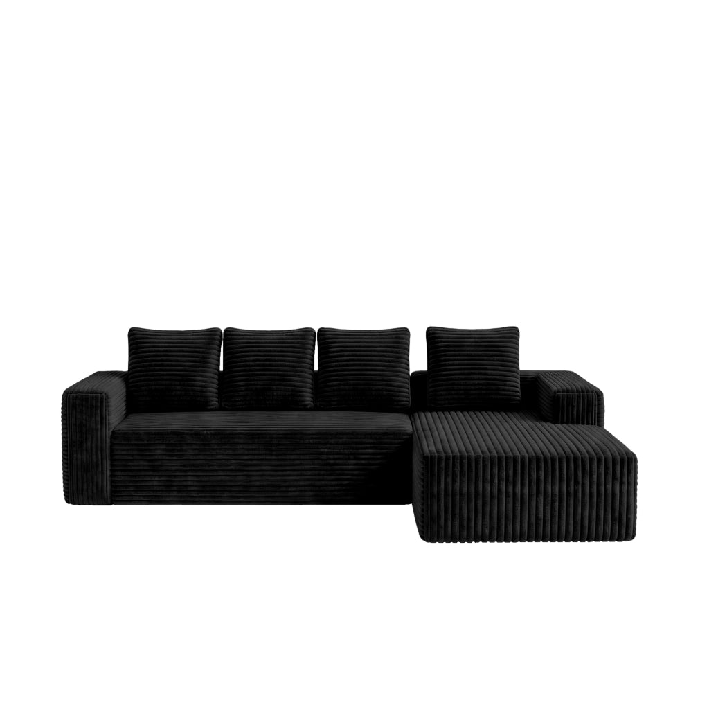 Divano ad angolo, divano a L, con poltrona reclinabile a destra, design modulare, 4 cuscini, pronto all’uso, nero