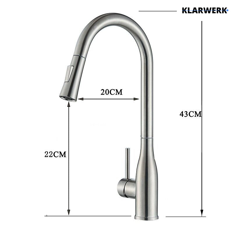 JANA | Rubinetto da cucina estensibile Premium in acciaio inox argento spazzolato | Rubinetto miscelatore ad alta pressione girevole a 360° 2 attacchi
