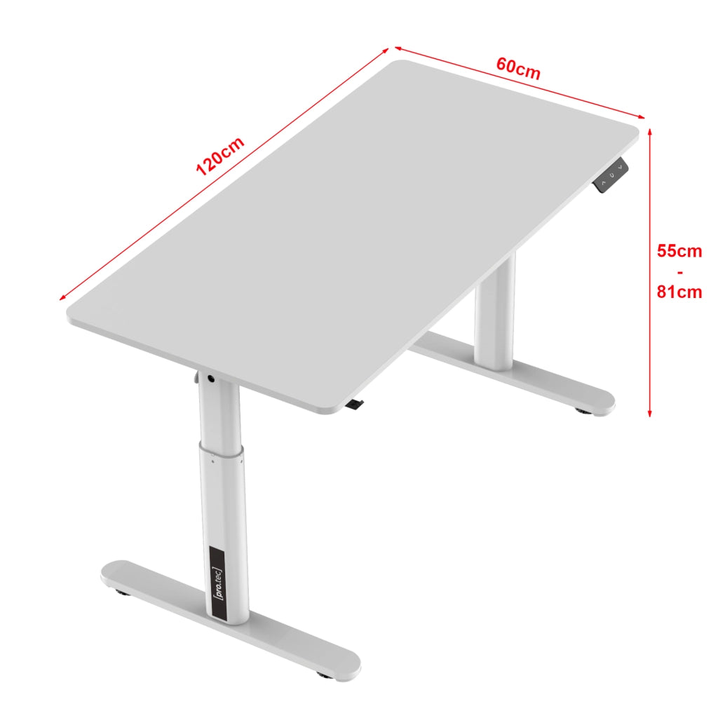 Scrivania Ringe per Cameretta Piano 120 x 60 cm Regolabile in Altezza con Sollevamento Elettrico - Bianco - pro.tec