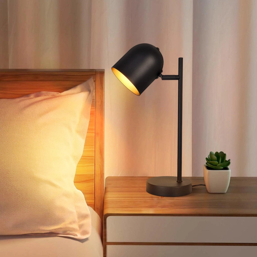 ZMH Lampada da tavolo lampada da comodino nero oro E14 retrò metallo girevole 350°