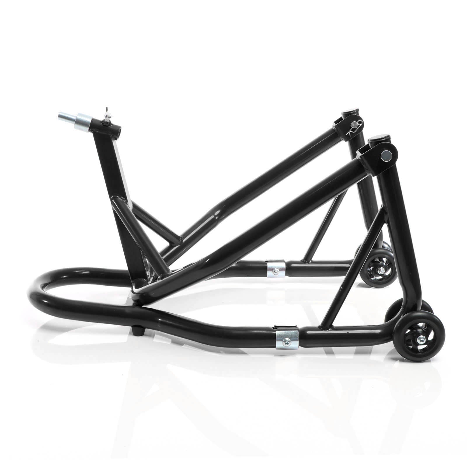 Cavalletto alzamoto anteriore sotto canotto, con rotelle e 5 adattatori sterzo 13-18 mm