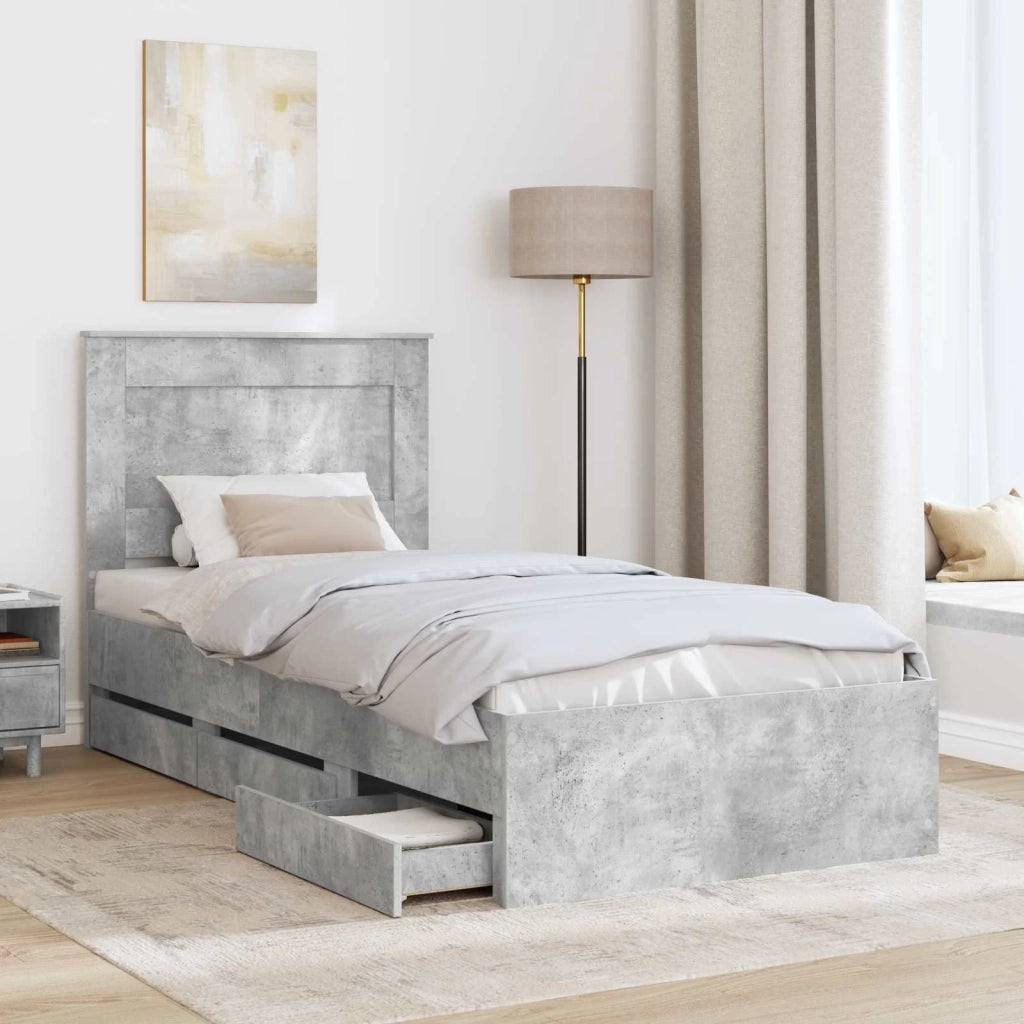 Struttura del letto con cassetto Grigio cemento 90 x 190 cm