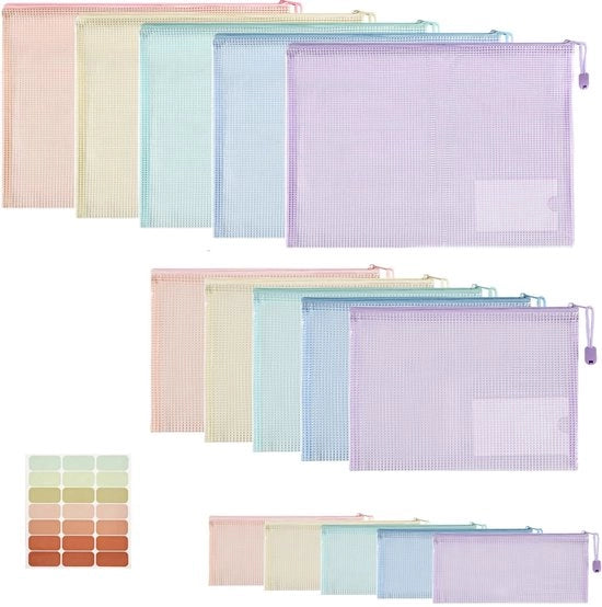 Documenti 15 pz con chiusura, documenti impermeabili per A4, A5 e A6, borsa con chiusura, borsa per documenti con chiusura, carta, fatture, cosmetici, 5 colori