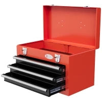DURHAND Cassetta Porta Attrezzi con 3 Cassetti e Vano Superiore in Acciaio con Maniglia, 45x24x27cm, Rosso