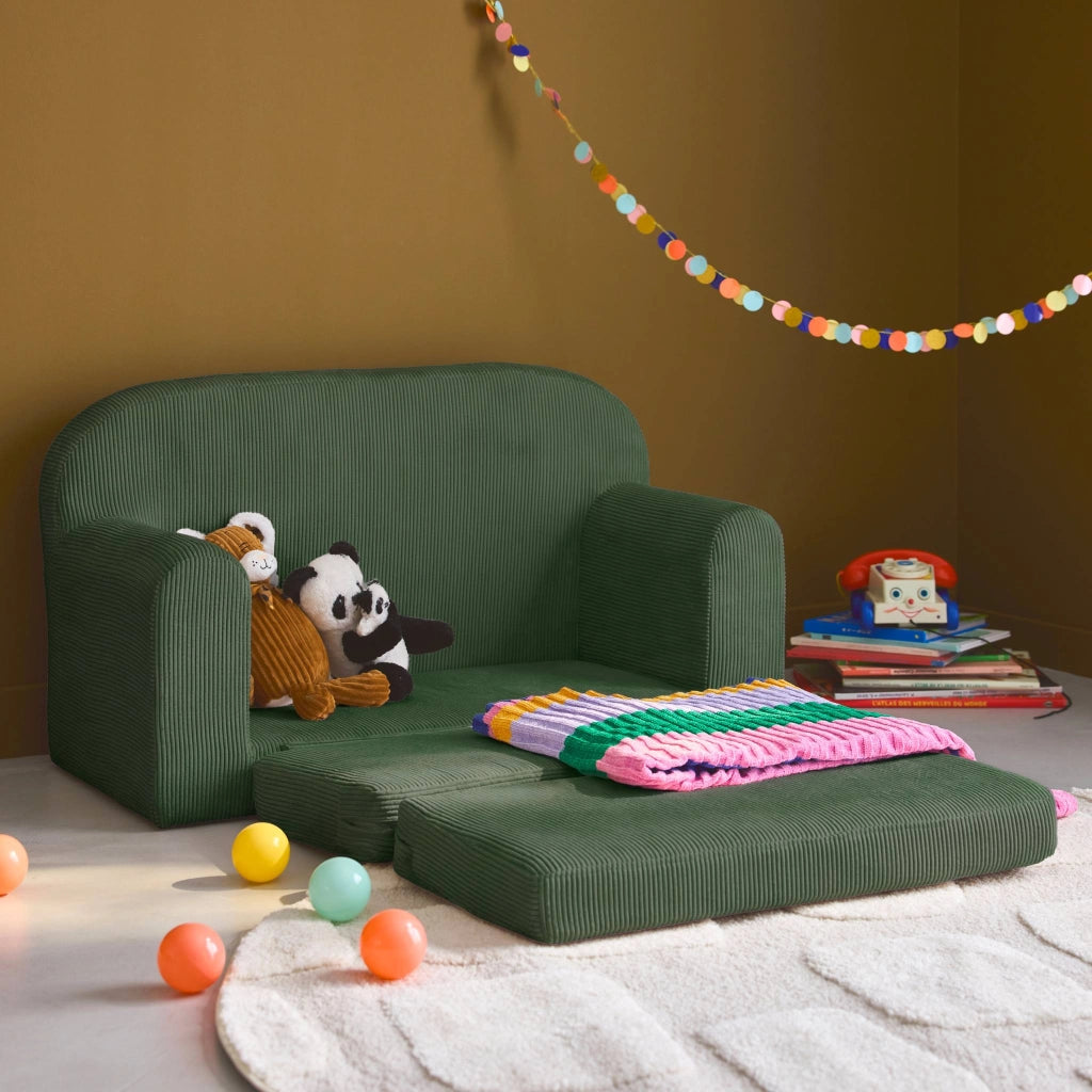 Divano letto per bambini in velluto a coste, verde kaki