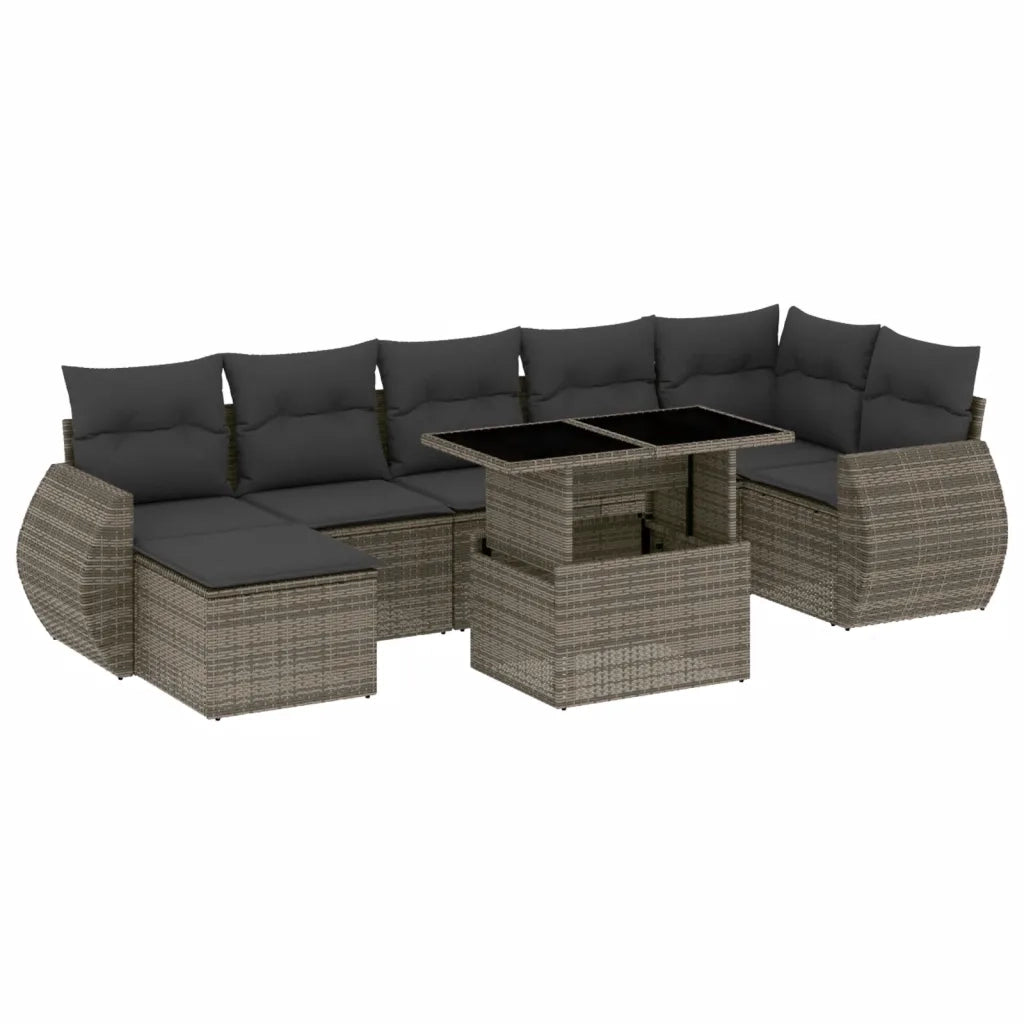 Set Divano da Giardino 8 pz con Cuscini Grigio in Polyrattan 3268690
