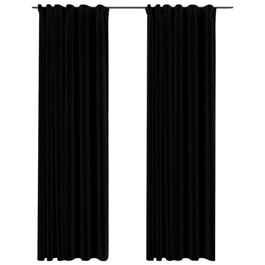 Tende Oscuranti con Ganci Effetto Lino 2 pz Nere 140x225 cm 321157