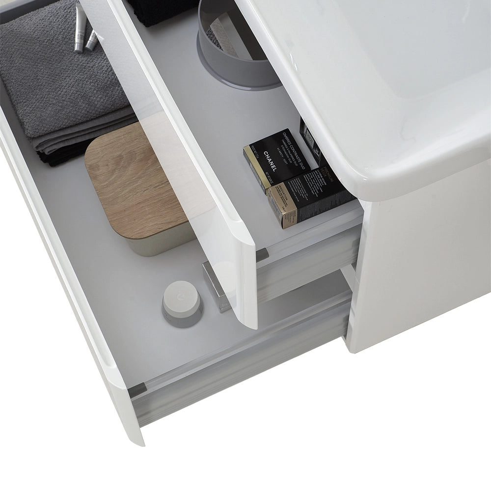 Mobile bagno sospeso 80 cm bianco lucido con specchio tondo Zen