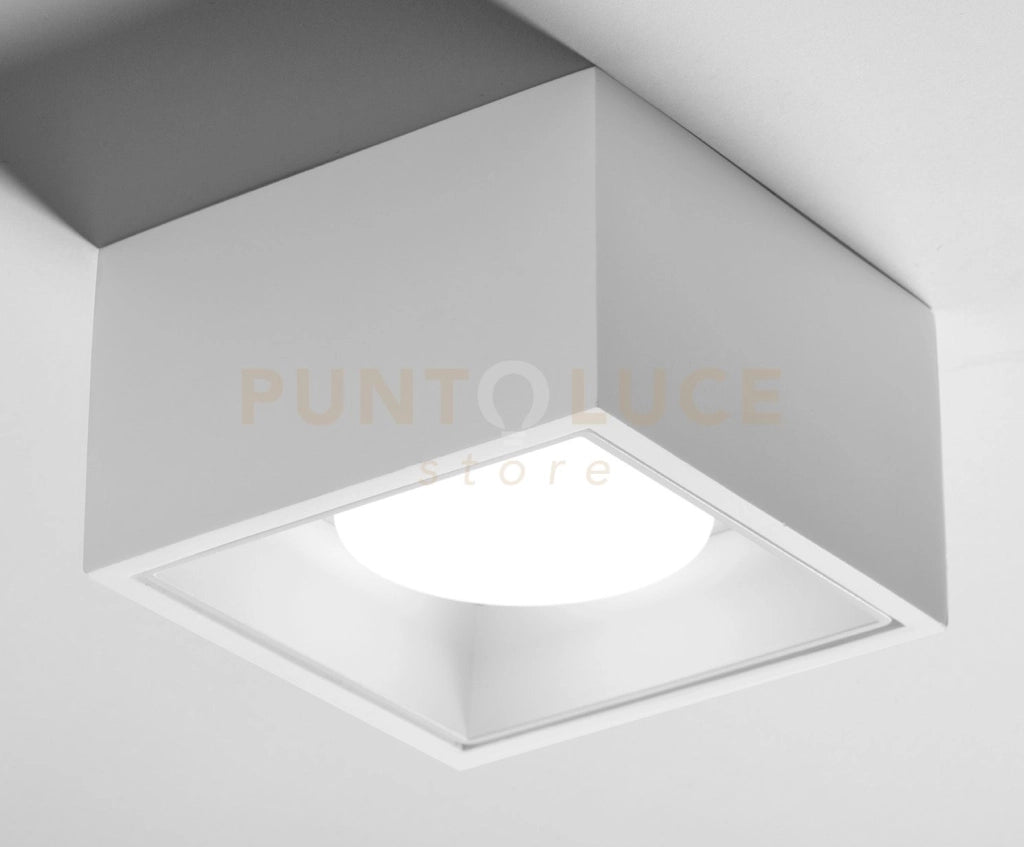 NASSO Soffitto 1 Luce  attacco GX53 Quadrata bianca in gesso e alluminio 12x12cm