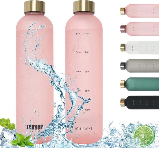 Bottiglia Sportiva 1L con Marcatura del Tempo - Ossidiana Sportiva senza Fessure per Idratazione in Rosa