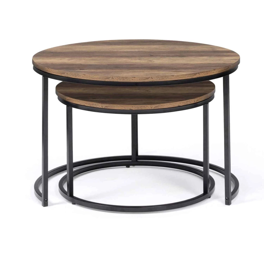 IDMarket - Set di 2 tavolini rotondi DAYTON 54/70 effetto invecchiato design industriale
