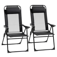 Set di 2 Sedie da Giardino Pieghevoli con Braccioli Regolabili in 5 Posizioni, Sedie da Campeggio con Cuscino Rimovibile, Tessuto Oxford Textilene, Nero