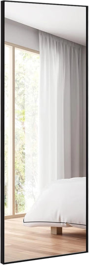 2 in 1 Specchio Lungo da Parete, Specchio a Figura Intera con Telaio Rettangolare in Alluminio e Vetro Antiesplosione, Specchio da Terra per Ingresso Bagno, 56 x150 cm (Nero)