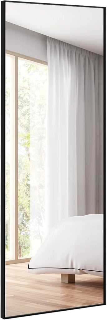 2 in 1 Specchio Lungo da Parete, Specchio a Figura Intera con Telaio Rettangolare in Alluminio e Vetro Antiesplosione, Specchio da Terra per Ingresso Bagno, 56 x150 cm (Nero)