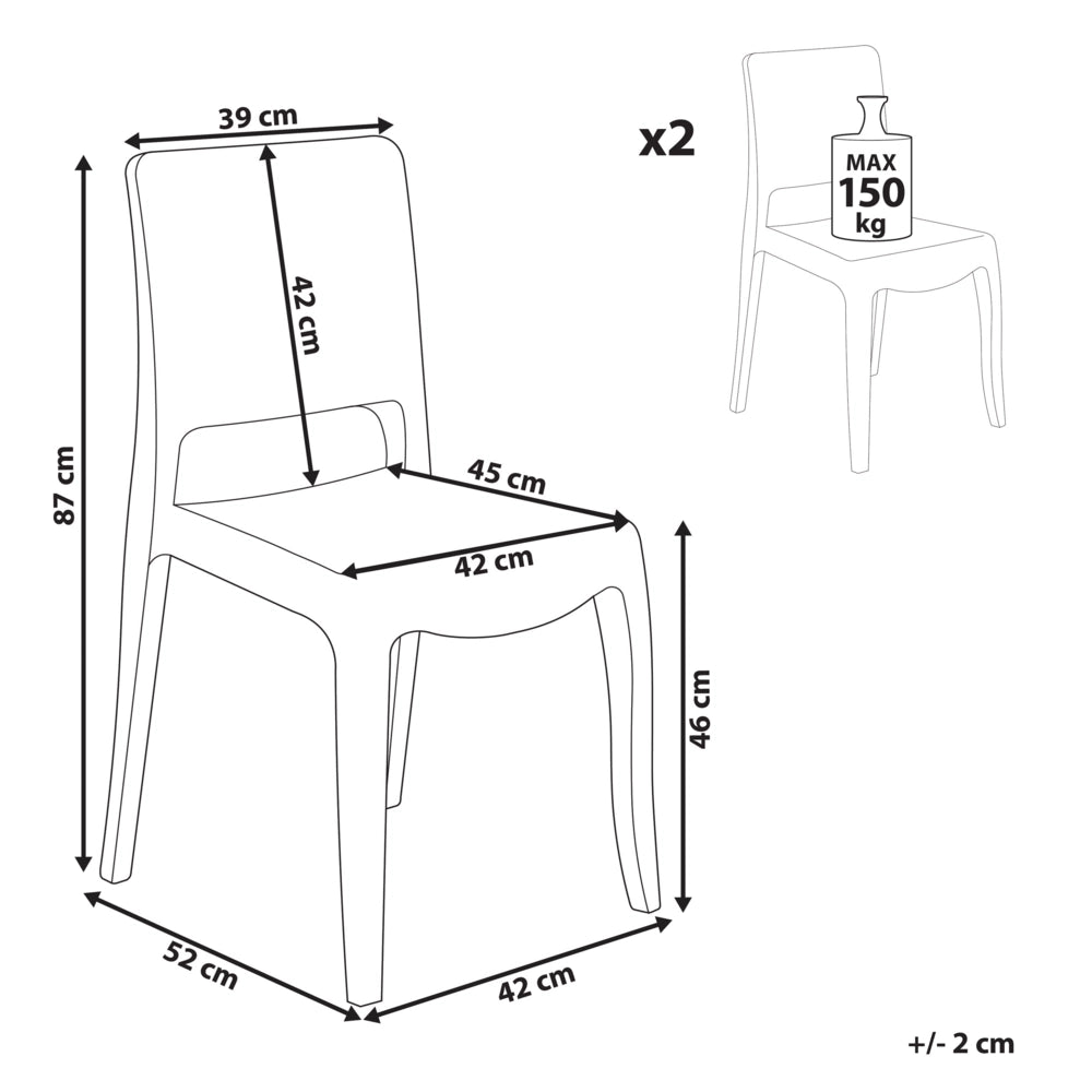 Set di 2 sedie trasparenti schienale in materiale sintetico senza braccioli impilabili sala da pranzo moderna
