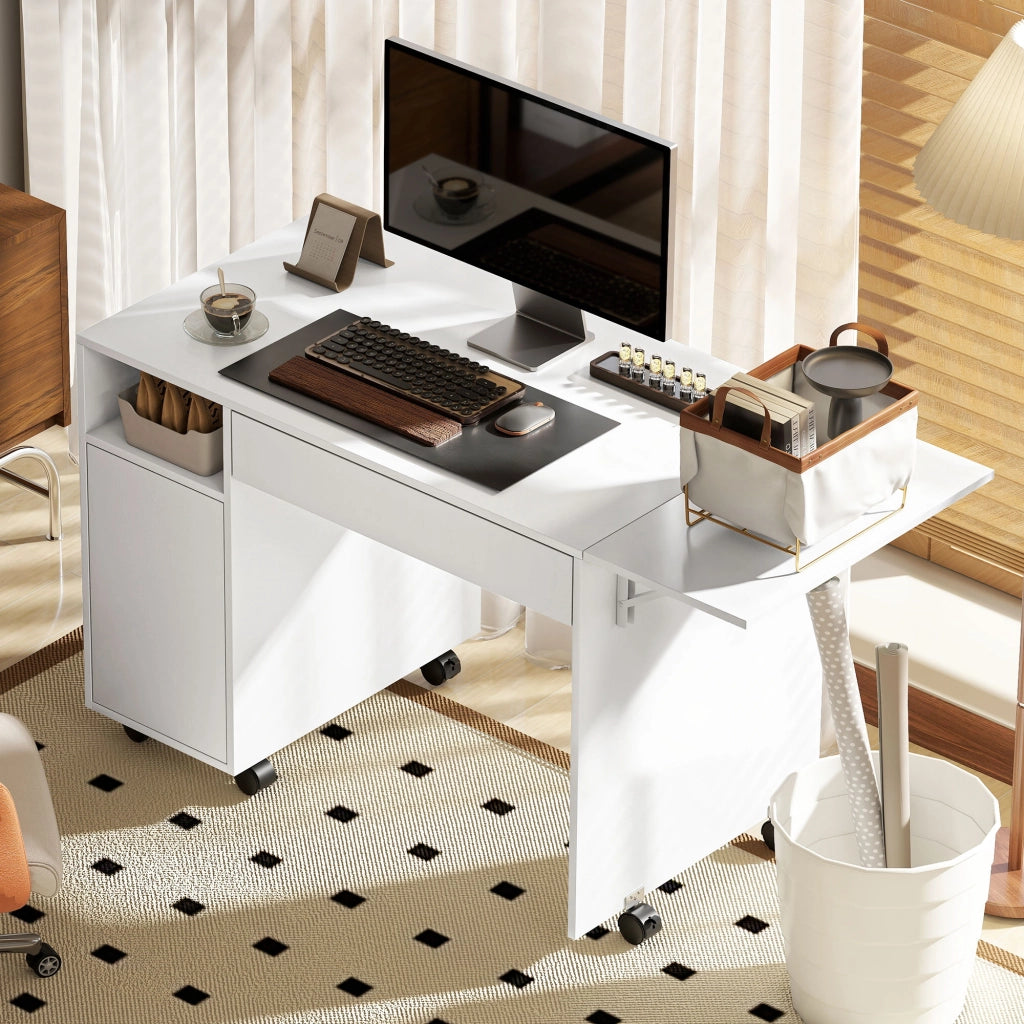 Scrivania computer con cassetto e scaffale ¨C zephmum ¨C bianco 90x50x75