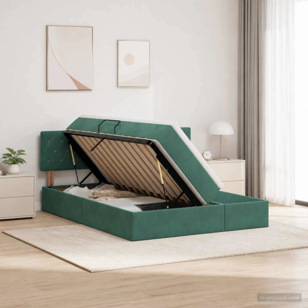 Letto con Contenitore con testiera 2 pz Verde Scuro 3458940