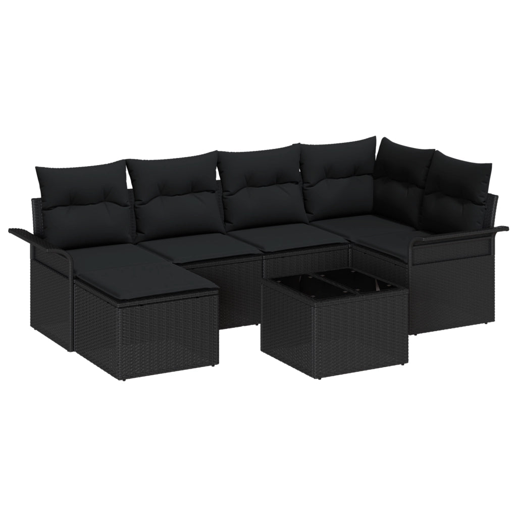 Set divano da giardino a 7 pezzi con cuscini beige in polyrattan