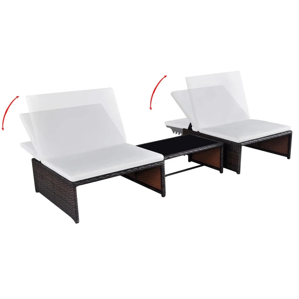 Set di 2 lettini prendisole sedie a sdraio lettini prendisole aiuole da giardino mobili da giardino con tavolo resina intrecciata marrone 02_0012130