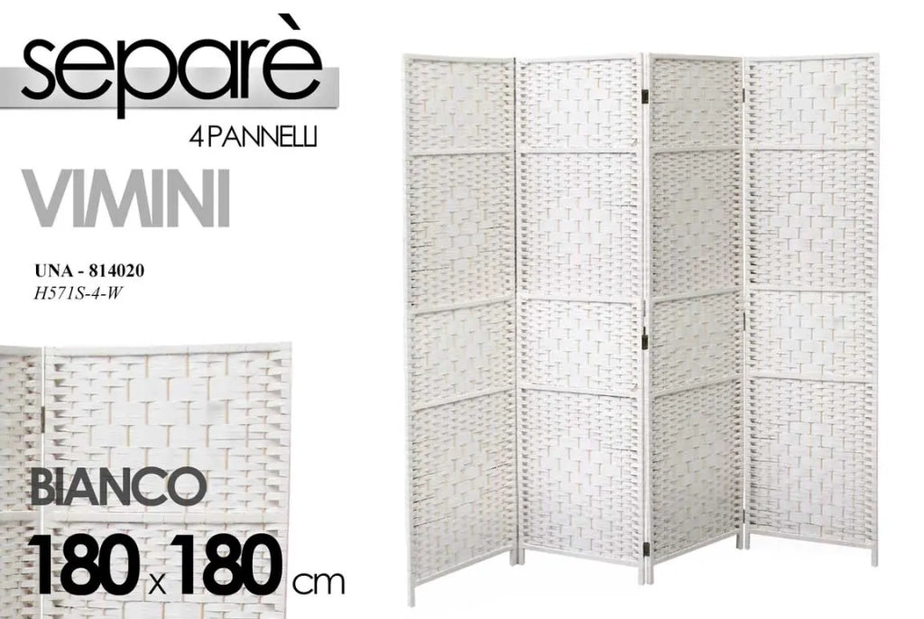 Separé vimini bianco 4 pannelli 180x180 cm
