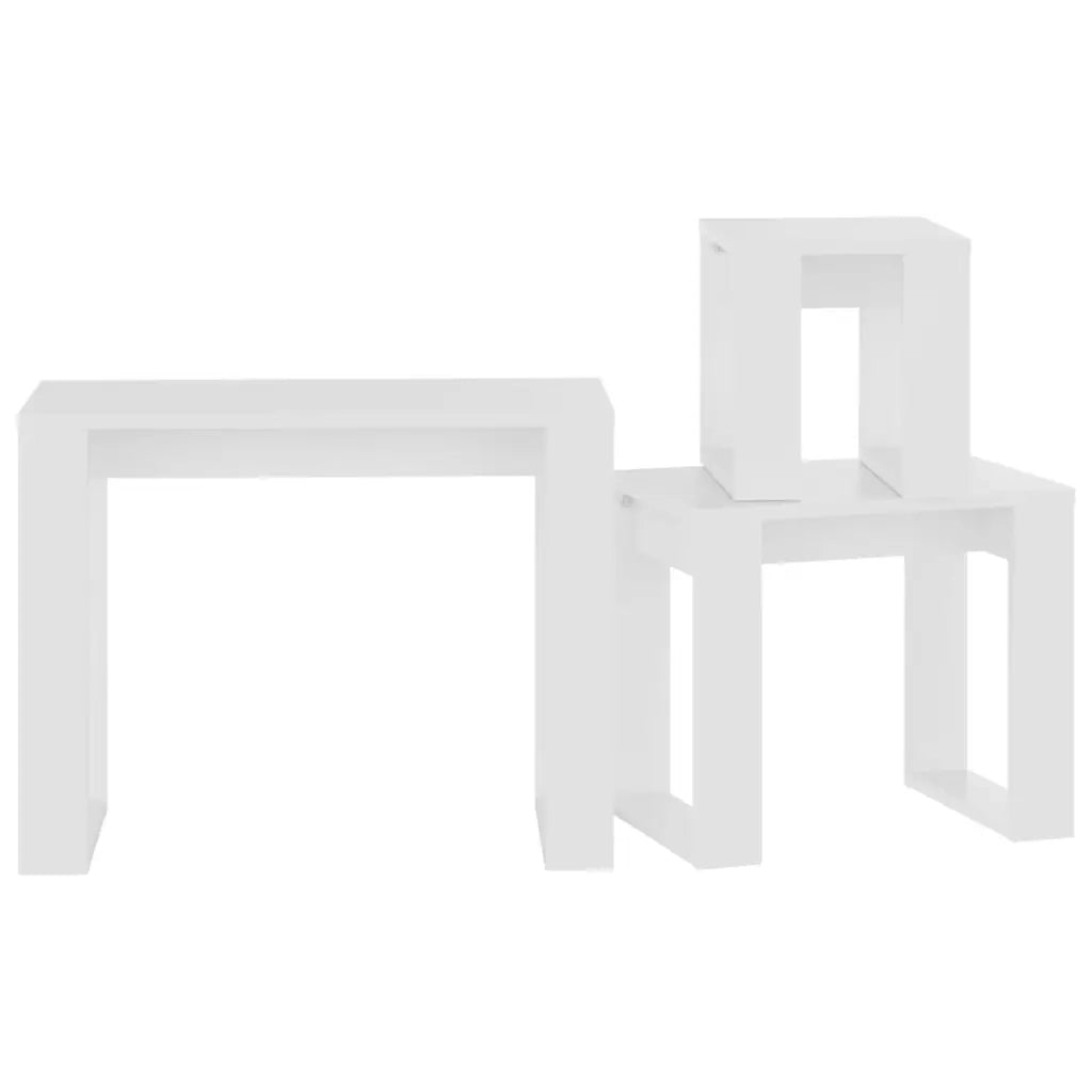 Tavolini impilabili 3 pz bianchi in legno ingegnerizzato 808603