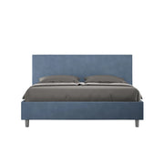 Letto matrimoniale senza rete imbottito 160x210 microfibra blu Adele