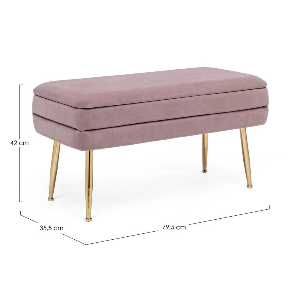 Panca contenitore in velluto con gambe dorate glam - SERENA