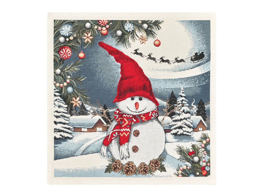 Tovaglia Centrotavola Centrino Tavolo Fantasie Natalizie Cinigliato Piazzato Made Italy - 90x90 - Pupazzo Di Neve