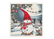 Tovaglia Centrotavola Centrino Tavolo Fantasie Natalizie Cinigliato Piazzato Made Italy - 90x90 - Pupazzo Di Neve
