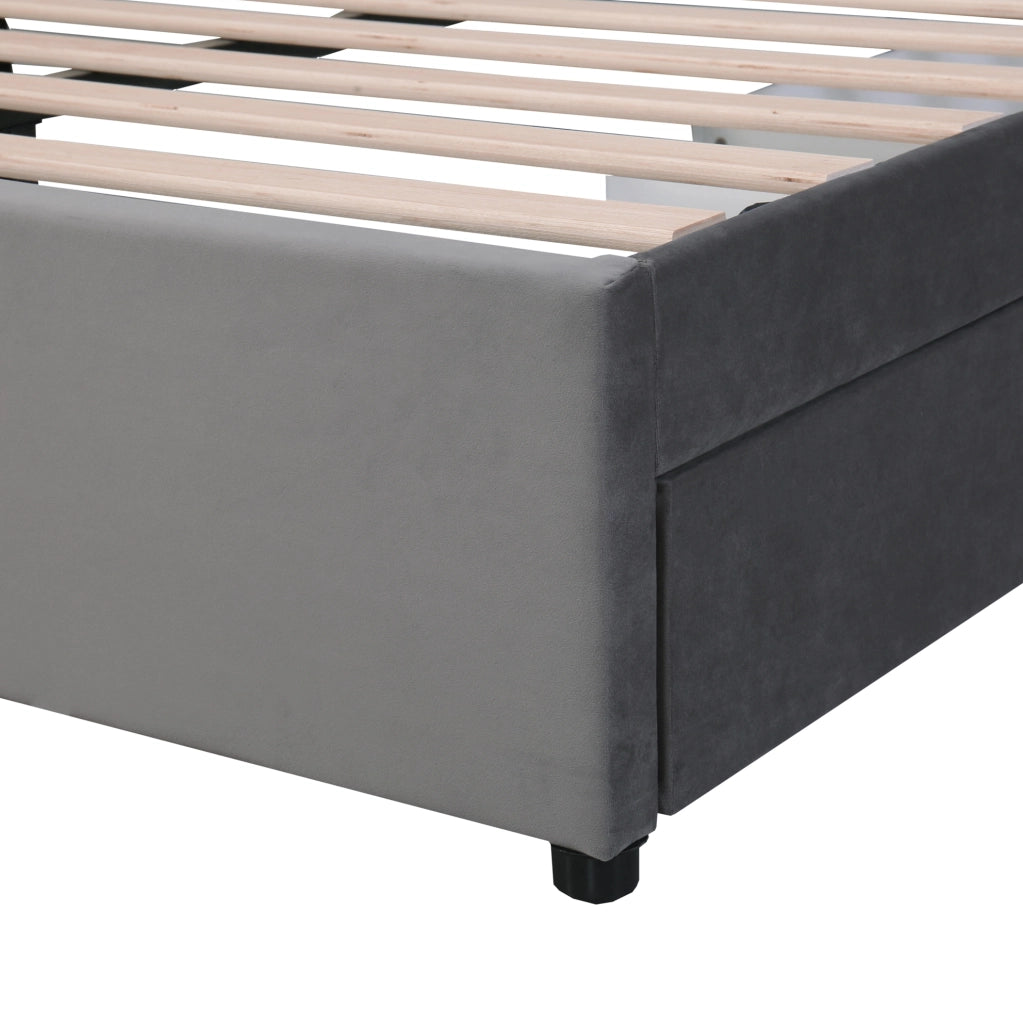 Letto imbottito in velluto 140 x 200 cm con rete a doghe e 2 cassetti