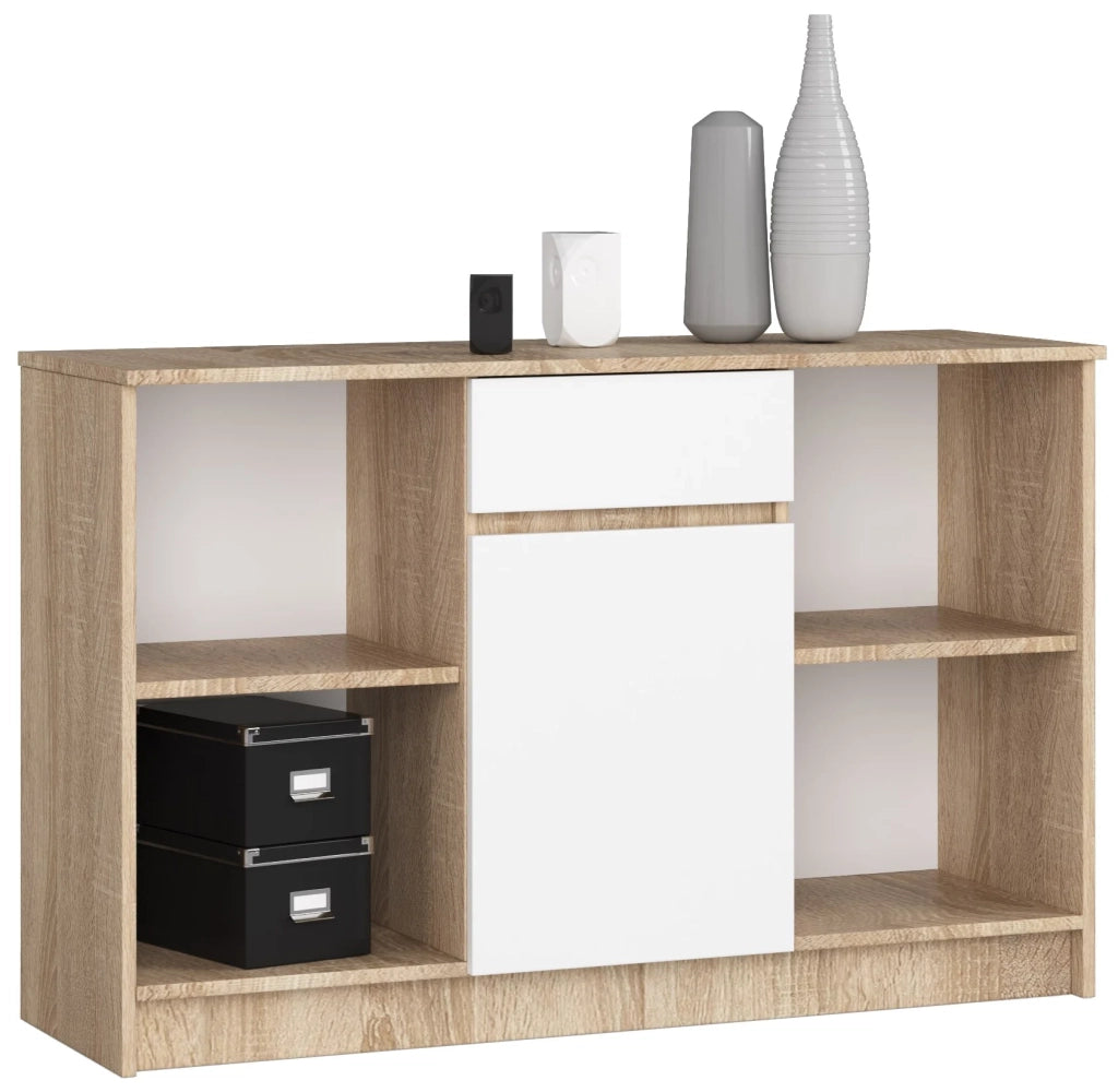 Cassettiera AKORD B17 Cassettiera Sonoma Quercia 120 cm 1 anta 1 cassetto inserto frontale Bianco 120x40x77 cm