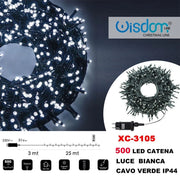Trade Shop - Catena Luminosa 500 Luci Led Lucciole Luce Bianca Cavo Verde Ip44 Xc-3105 -