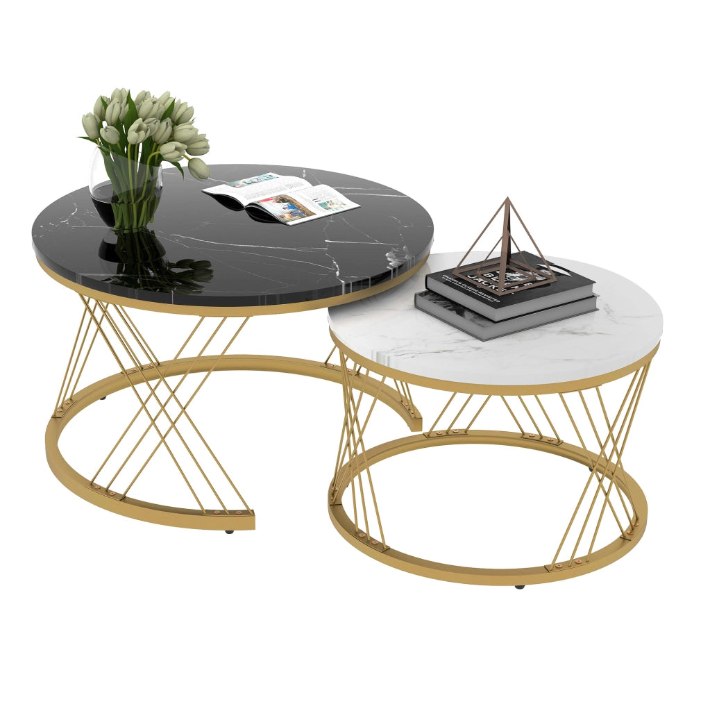 Set di 2 tavolini da caffè 70x70x45 cm e 45x45x40 cm impilabili in MDF nero