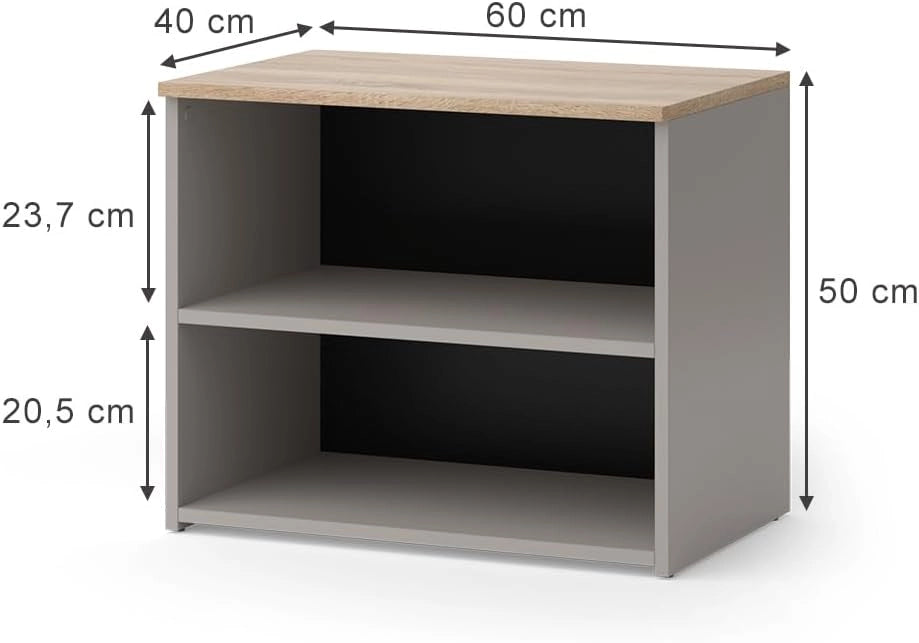 Credenza bassa Wido, Greige/Sonoma, 60 x 50 cm con 2 scomparti
