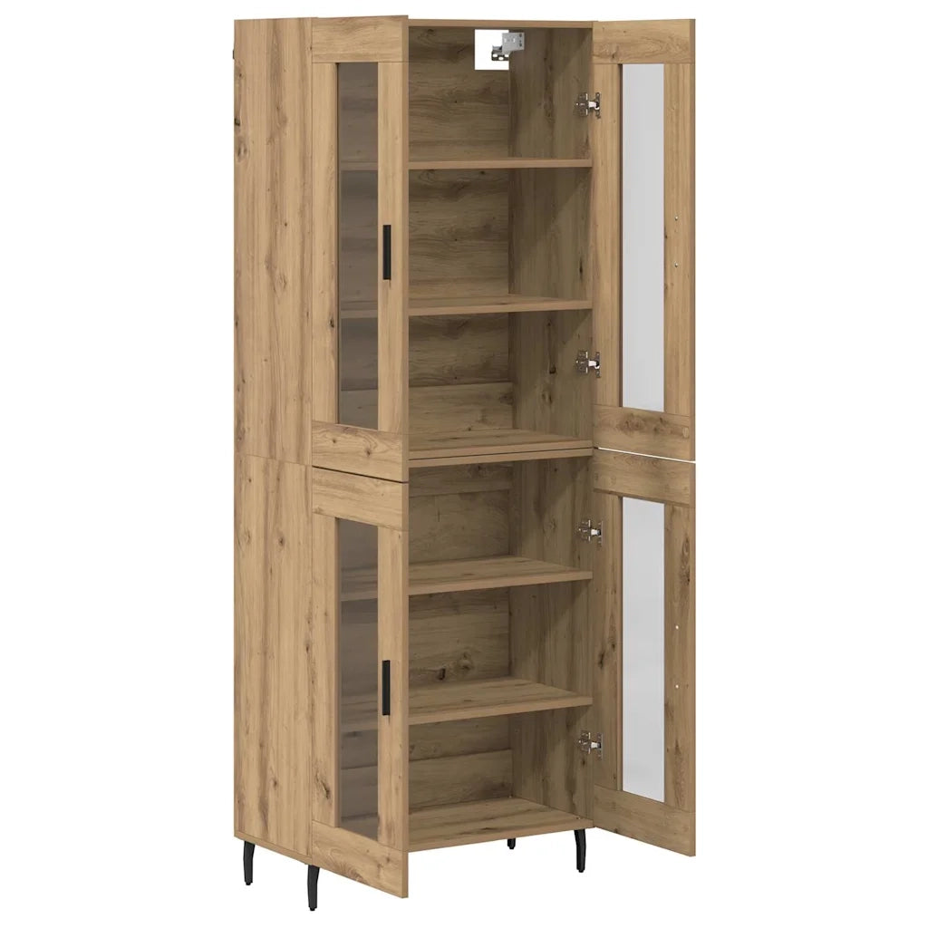Credenza 2 pcs Rovere artigianale Legno Stratificato e Vetro