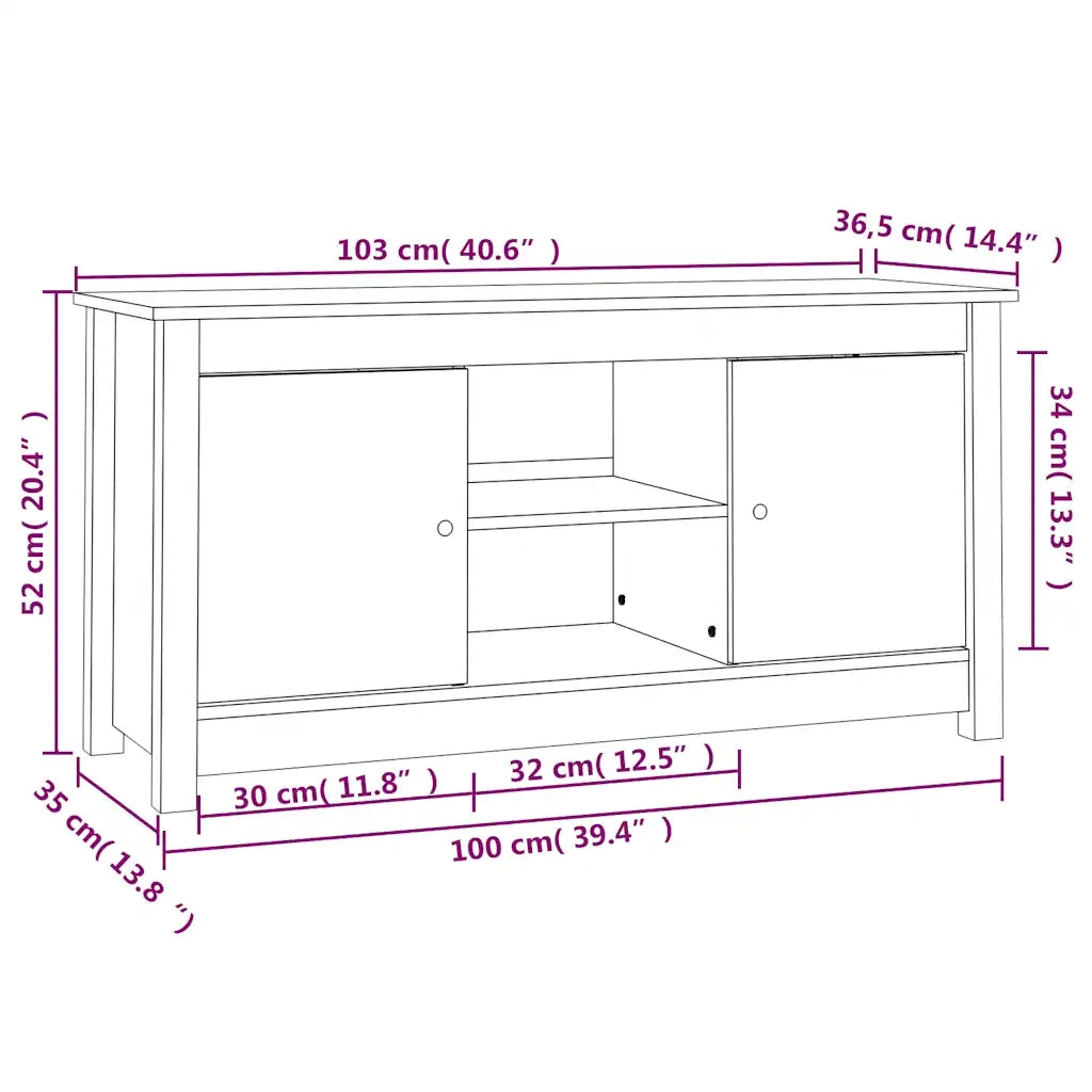 Mobile Porta TV Ambra 103x36,5x52 cm in Legno Massello di Pino 814587