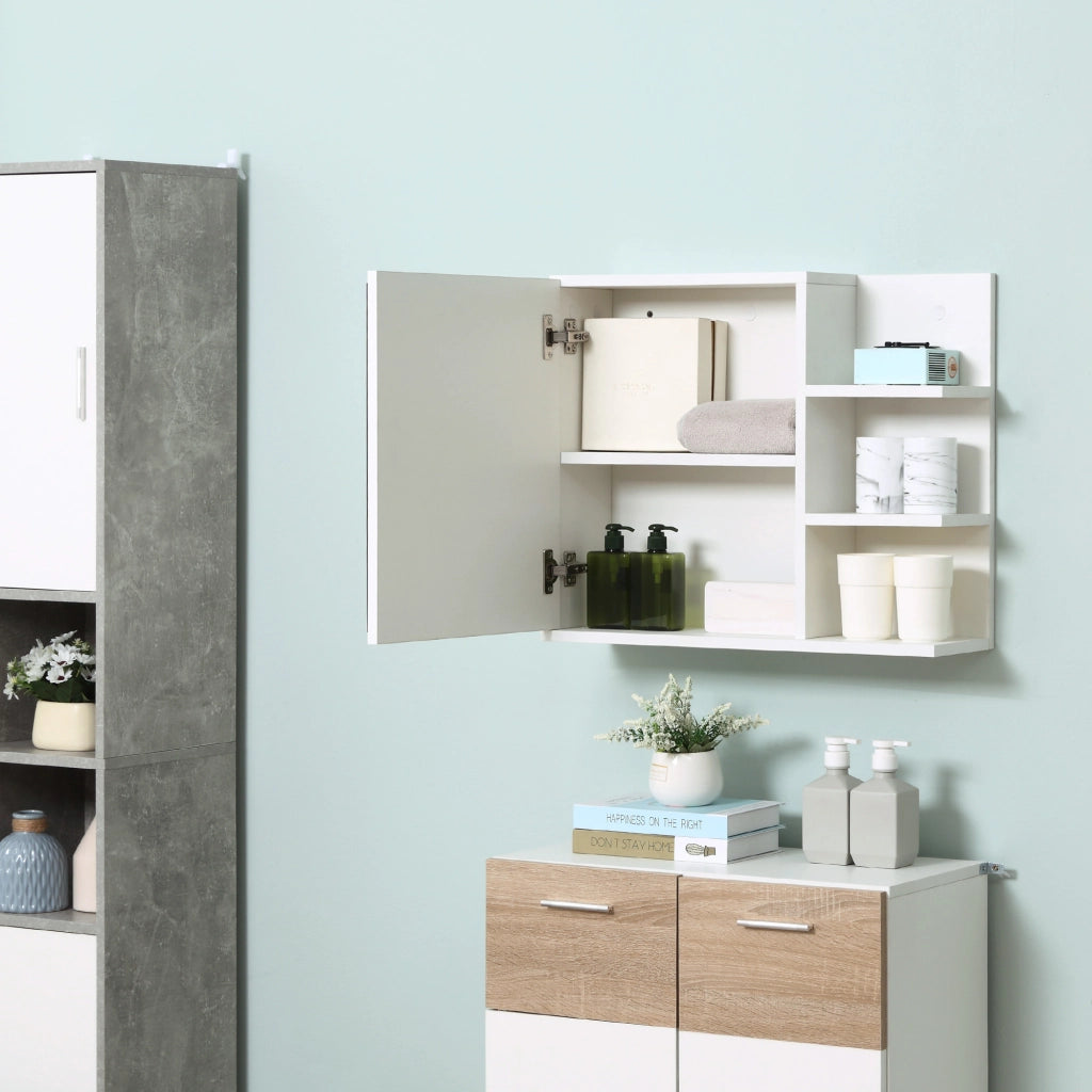 Mobile Bagno con Specchio e Ripiani ¨C zephmum ¨C Bianco 60x18x50 cm