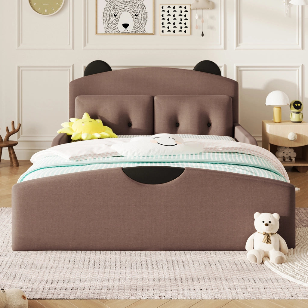 Letto 140x200 cm - Lenzuola di lino,Testiera imbottita,Include 2 cuscini decorativi,Color caff¨¨