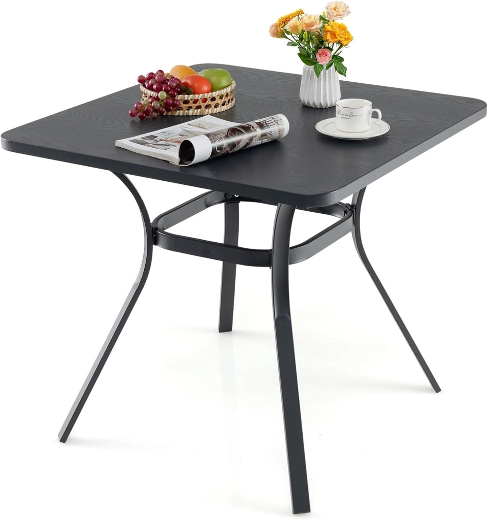Tavolo da pranzo per balcone, 80 x 80 x 73 cm, tavolo da bistrot quadrato in metallo per 4 persone, con 4 gambe curve, tavolo da esterno per giardino, patio, nero