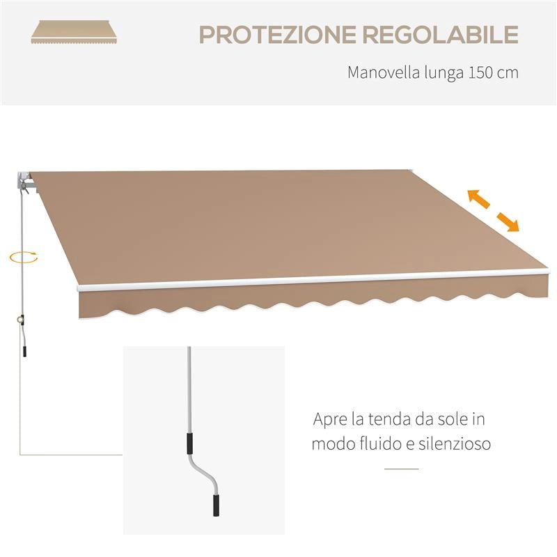 TENDA DA SOLE PER ESTERNO AVVOLGIBILE A BRACCI CON APERTURA A MANOVELLA, 350X250 CM, MARRONE